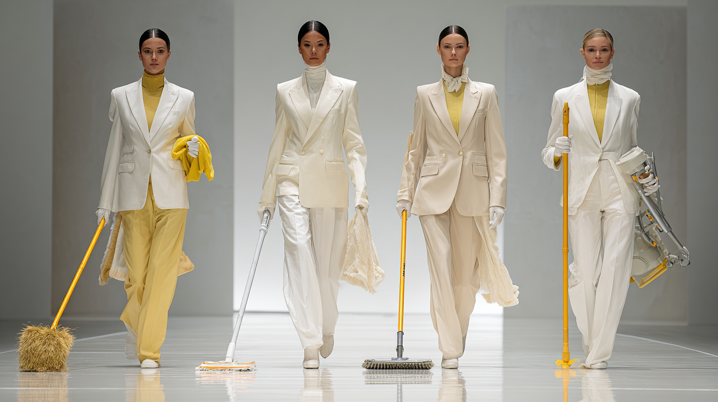 Cleaning professionals runway