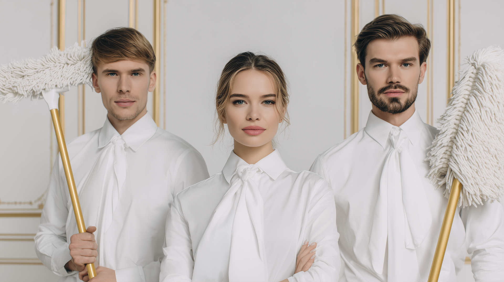 Professional cleaning crew in white
